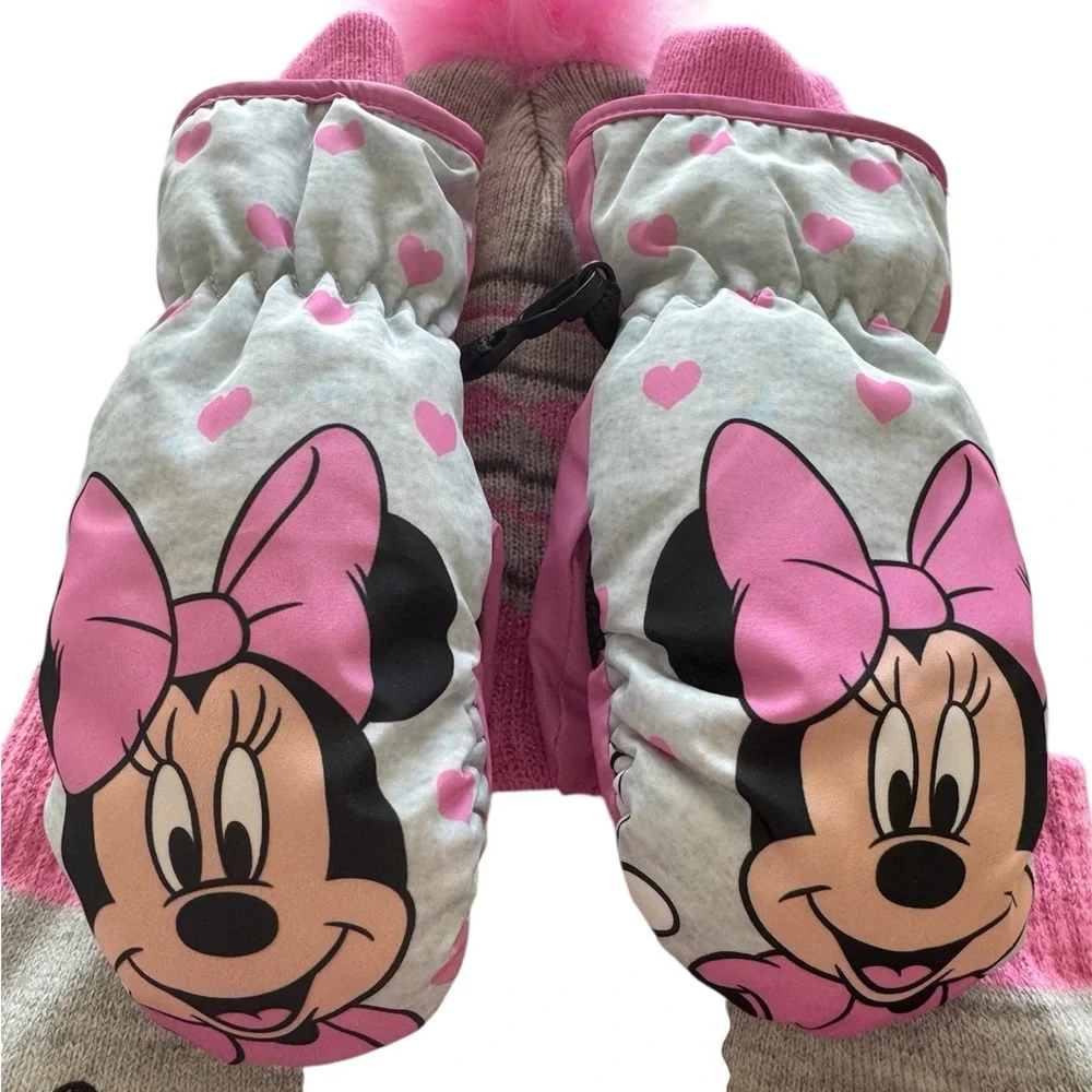 Disney Minnie Mouse Hat & Mittens Set - Pink and Gray - Girls